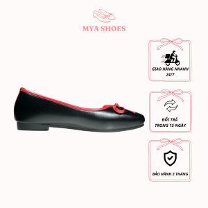 Giày MYA SHOES búp bê nơ xỏ chân màu đen nơ đỏ basic, thanh lịch